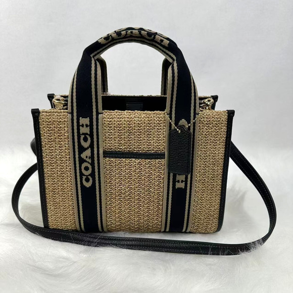 COACH Smith Tote Bag 24 Crossbody In Straw Toast Black CAL89 NWT - Picture 1 of 9